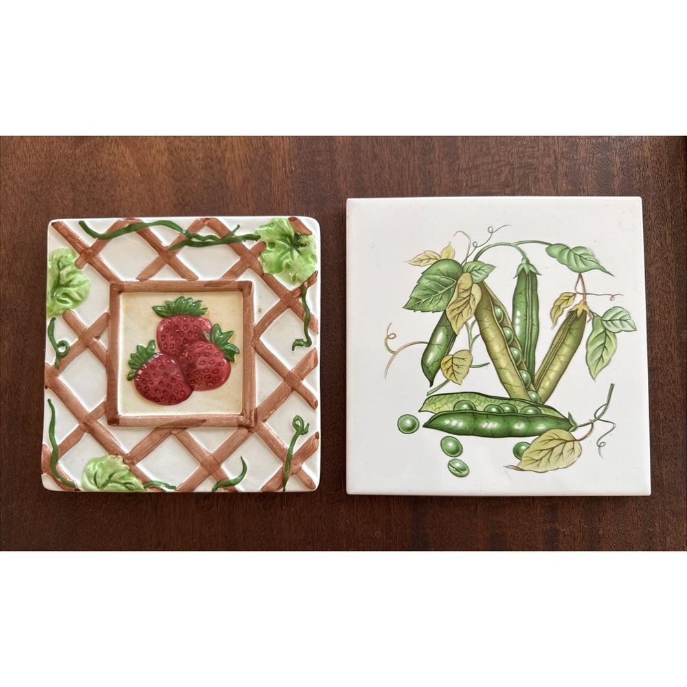 VTG Fruit Vegetable Ceramic Trivets Plaques‎ Grandma Cottage Core Kitchen Decor